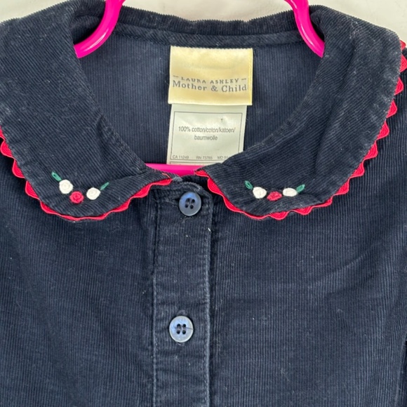 VTG 90s Laura Ashley Corduroy Christmas Dress 2Y Embroidered Collar Smocked Twee - Picture 2 of 7